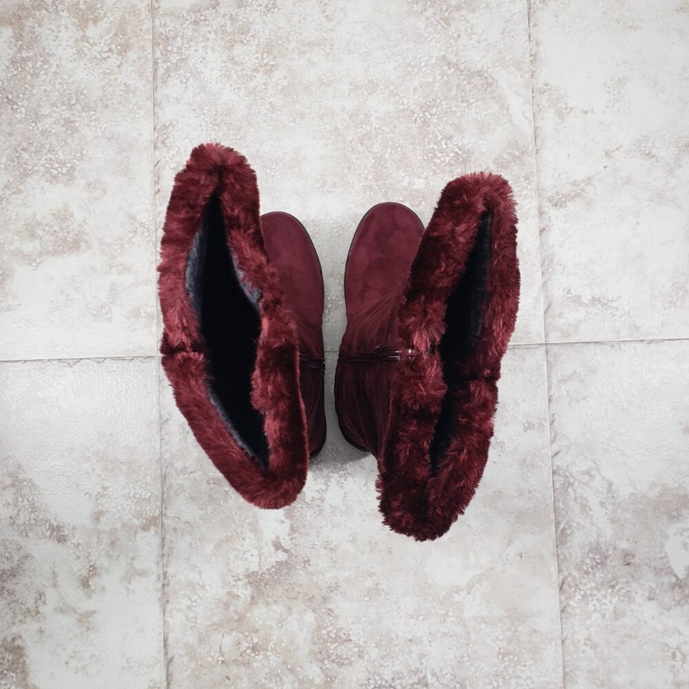 Buckled Faux Fur Hot Tomato Pavati Suede Zippered Full Calf Knee Boots Size 6 M - Picture 10 of 15